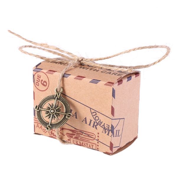 50 PCS Casamento Vintage Candy Box Design de carimbo de chocolate Pacote de chocolate Kraft Papel Packaging Festas de Natal Party 87ha