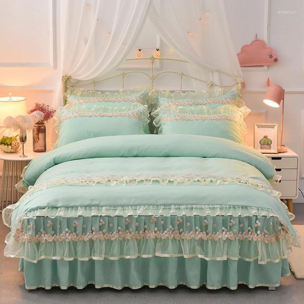 Bedding Sets Set Fairy Girl Heart Flannel Princess Wind Spring e Autumn Lotus Leaf Lace Inverno