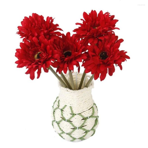 Flores decorativas 5 PCs Red Daisy Whreath Wrinalista Faux Gerbera Planta