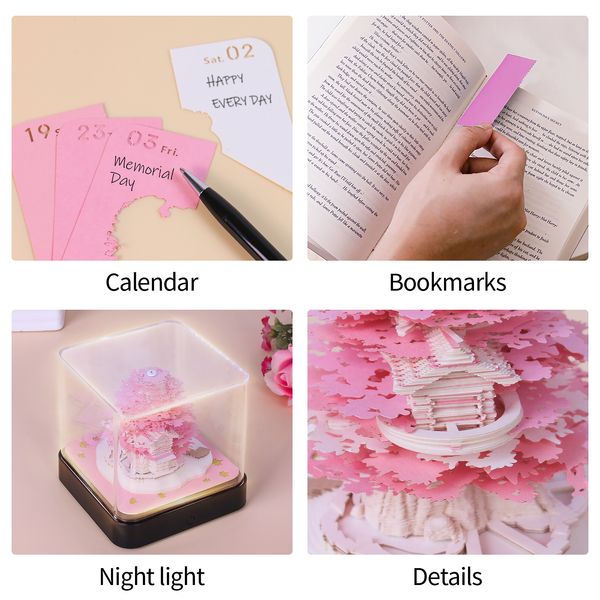 Omoshiroi Block 3D Notepad Sakura Treehouse 3D -Kalender 2024 3D Memo Pad Block Block Offices Paper Notes Weihnachten Geburtstag Geschenk