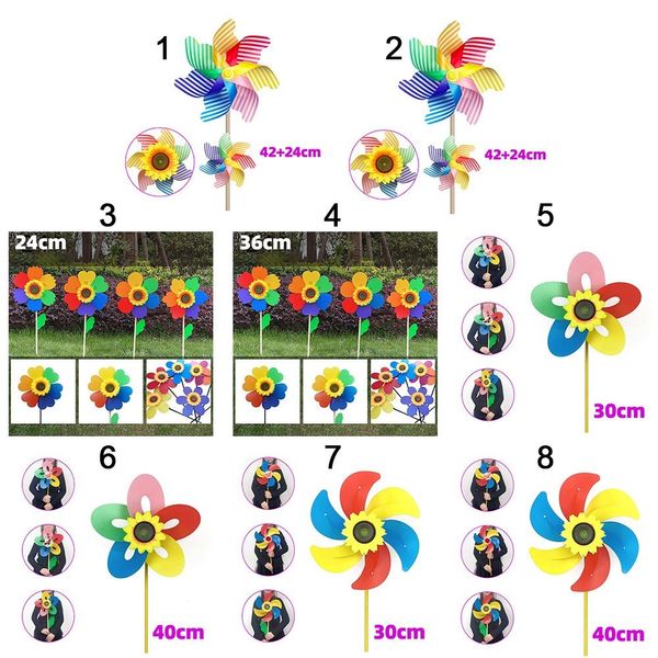 Outdoor -Aktivitäten Kinder Spielzeug farbenfrohe Sonnenblumen Windmühlen DIY Wind Spinner Layout Pinwheels Spielzeug Plastikwindspinner