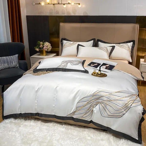 Bedding Sets Promoção 60s Lavado versão 13372 Jet Cotton Borderyer Branco Conjunto de colorido sólido Tampa de edredão