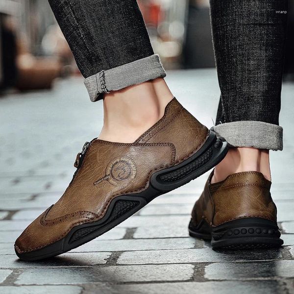 Sapatos casuais homens elegantes madeiras de couro macias de couro respirável Mocassins Sneakers Bottom Lazy