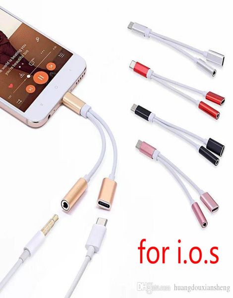 2 in 1 caricabatterie e audio auricolare auricolare cuffia per cuffia iPhone Adapter Connector Cavo da 35 mm Aux Cuffia per smartphone 78p XS 2312198