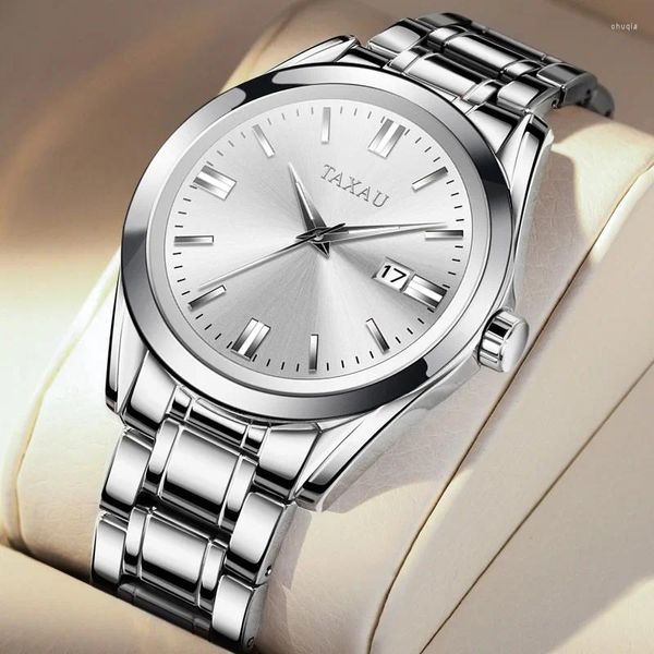 Наручительные часы Taxau Classic Man Quartz Watch Watch Topainable Steel Waterpronation для мужчин Оригинальные роскошные высококачественные мужские часы Top Brand