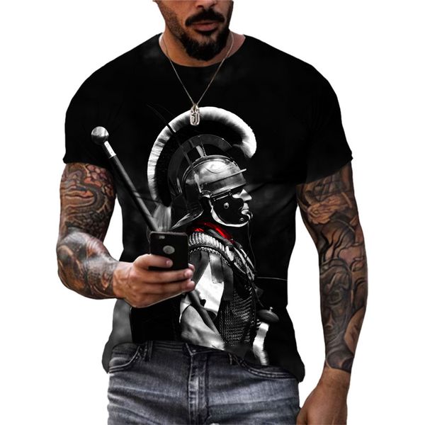 T-shirt da uomo stampato romano gladiatore da uomo 3d a maniche corta casual manica rotonda estate asciugatura rapida abiti da uomo comodi comodi