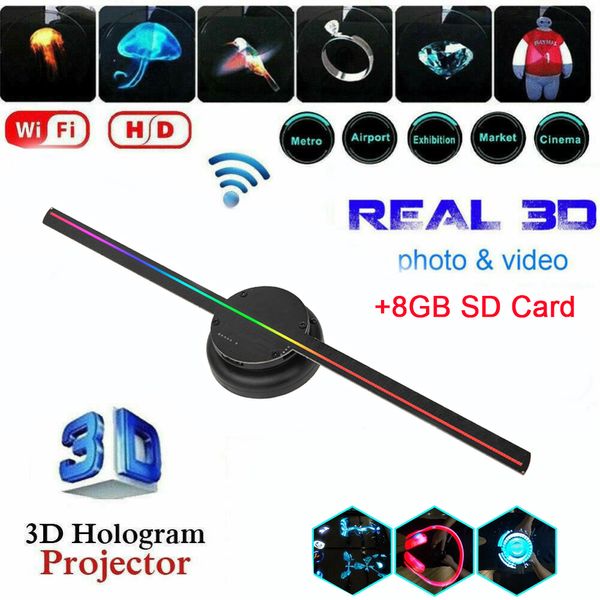 3D Hologramm Fan WiFi Projector 25-52cm LED-Zeichen Holographic Advertising Light für Shop Bar Casino Party Werbung Display