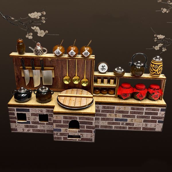 DIY Miniatur Holzpuppenhäuser Kit mit Möbeln Chinesische alte Küchen -Roombox Villa Dollhouse Versammlte Spielzeug Casa Geschenke