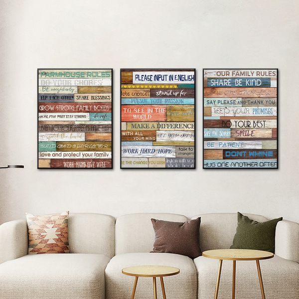 Regras da família vintage Quotes Posters Modern Wall Art Pictures HD Printing Painting for Living Room Cuadros Mural Home Decor