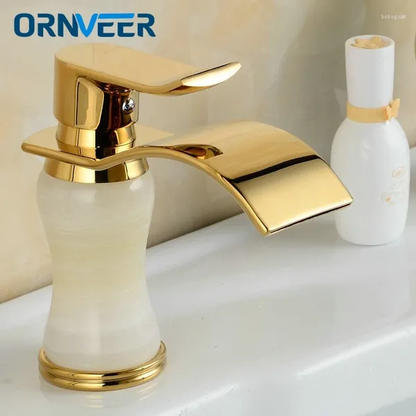 Rubinetti del lavandino da bagno in stile fantasia mixer oro tap tap in marmo bianco corpo a cascata del bacino dorato M-024