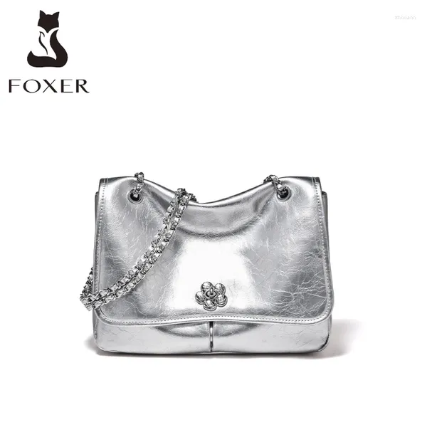 Сумка Foxer Design Silver Women Split кожаная сумочка Классическая женская плечо кросс -кузнеца большие емко