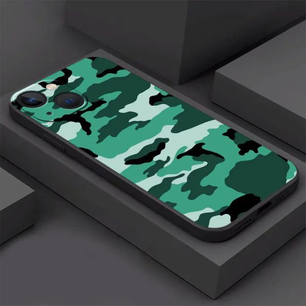 TPU Soft Case para Apple iPhone 11 Pro Max SE XS X XR 14 15 Plus 8 7 6S 12 13 Mini Padrão de camuflagem CAMO CAMO EXÉRCIO MILITAL COQUE