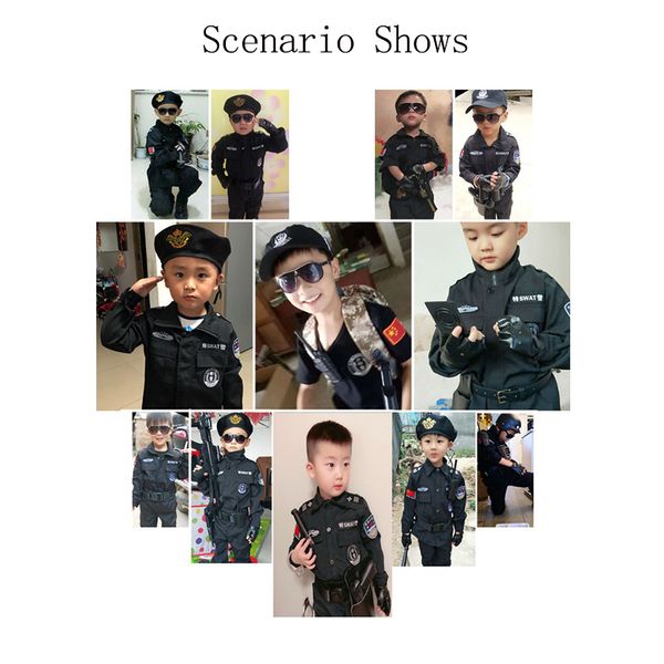 Kinder Halloween Polizisten Kostüme Kinderparty Carnival Police Uniform 110-160 cm Jungen Armee Polizisten Cosplay-Kleidungsstücke