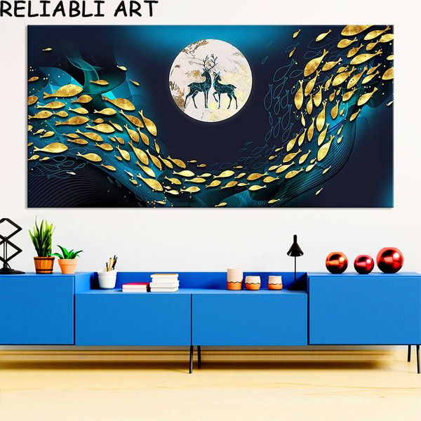 Abstract Rich Tree Elk Streamer Art Pictures Modern Light Luxury Poster Pintura para Decoração da casa da sala sem moldura sem moldura