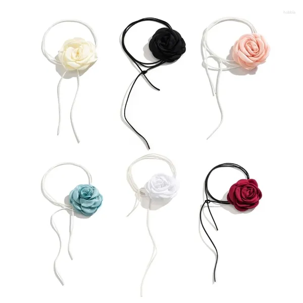 CHOKER Floral Stoff Ribbon Halskette mit Rosenblumen Mode Verriegelung Colarbone Kette