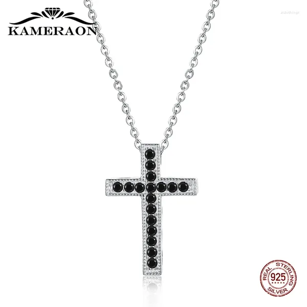 Pendenti kameraon argento 925 collana croce amore e redenzione decorazione del collo a sospensione simulato di diamanti bianchi neri gioielli da donna