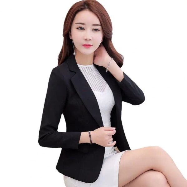 Giacca da signore Giacca elegante Slimt vestito coreano Cappellata Temperamento Donna Blazer Commutatore Slimt Blazer per abbigliamento quotidiano