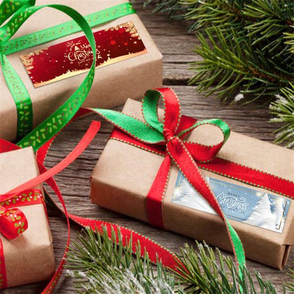 120 pezzi di adesivi rossi di buon Natale etichette rettangolo decorativo per le vacanze borse da regalo per le caramelle per imballaggio
