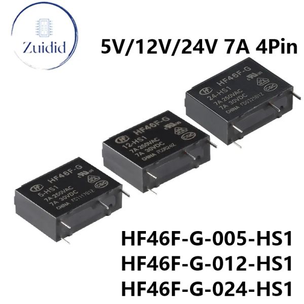 Relé 5PCS/1PC HF46F HF46F-G 005-HS1 012-HS1 024-HS1 DC 5V 12V 24V Normalmente aberto No 7A 250VAC 30VDC 4pin Relés de energia