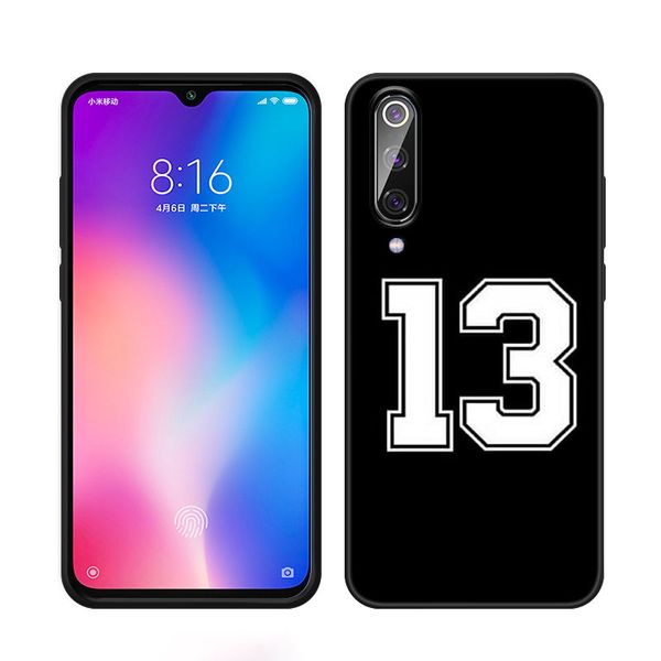 Caixa de telefone do número de basquete de futebol para Xiaomi Mi A2 8 9 SE NOTA 10 10T 11 12 LITE 9T 11T 12S 12T Pro A3 6x 12x Tampa preta