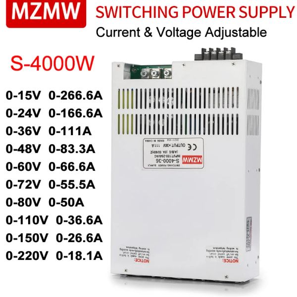 Alimentatore di commutazione MZMW 4000W 24/36/48/60/72/110/220 V CAC/CC Adattatore di alimentazione ad alta potenza regolabile.