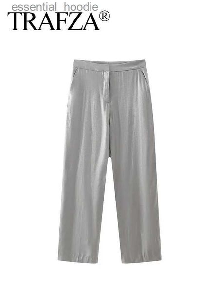 Pantaloni da donna Capris Trafza Fe Nuova moda Pantaloni a gamba larga Pantaloni ad alta vita Pantaloni con cerniera Pantaloni a molla Pantaloni a molla Womens 2024 Fashion C240411