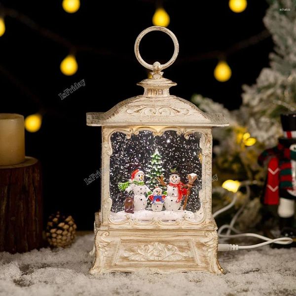Estatuetas decorativas música de Natal Luz Decorações alegres Papai Noel Snowman Tree Lanterna Ornamentos em casa Presentes de festa de Natal