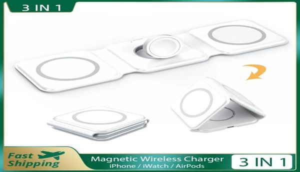 3 polegada 1 Charger sem fio Magnetic Stand Fast Wireless Charing Station para iPhone 13 12 11 Pro Max Apple Watch AirPods Samsung7571910