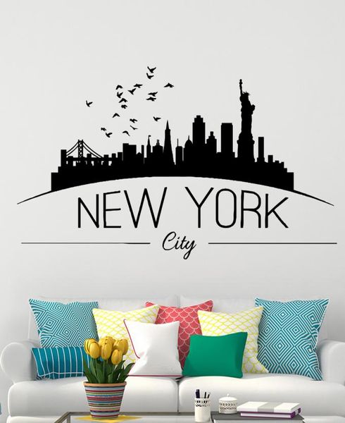 Adesivo de parede da cidade de Nova York para decoração de quarto decoração de sala de estar adesivos de vinil decoração de casa papel de parede6095198