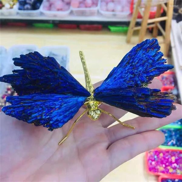 Dekorative Figuren natürliche schwarze turmalin elektroplierend Dragonfly Spar Crafts Ornamente Farbbeschichtung Kristall Schmetterling Hausdekoration