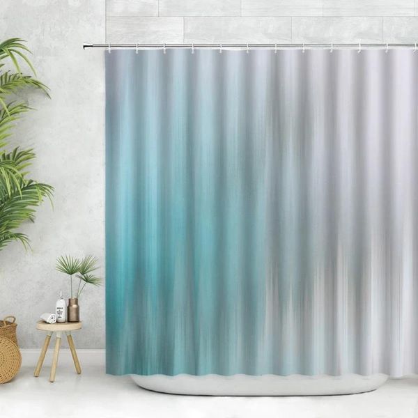 Duschvorhänge Bohemian Gradient Vorhang Badezimmer Badewanne Feste Farbe Hintergrund moderne Kunstwanddekoration Blau und grau mit Haken