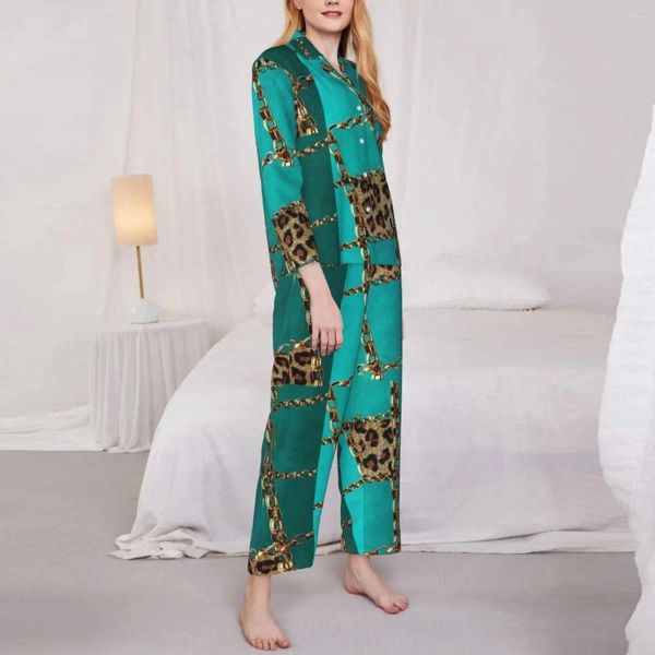 Roupas em casa Cadeia de ouro Impressão de pijamas Lady Animal Leopard Cute Sleep Nightwar