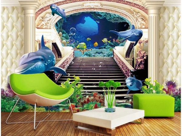 Tapeten mit Hintergrundbildern individuelle Tapete für Wände Europäische Treppe unter Wasser Welt 3D -TV -Hintergrund Heimdekoration