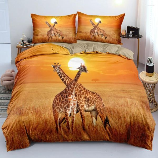 Conjuntos de cama Conjunto de girafas digitais 3D Conjunto de grama/tampa de colcha Twin Single Double King Size 240x210cm cama de roupas de cama para crianças adultos