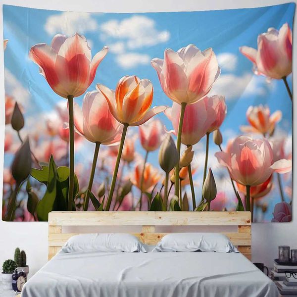 Bellissimo tulipano arazzo paesaggio paesaggio arazzi parete appesa stoffa per ufficio decorazione da parete sfondo fogli di stoffa di telastro r0411 1 1