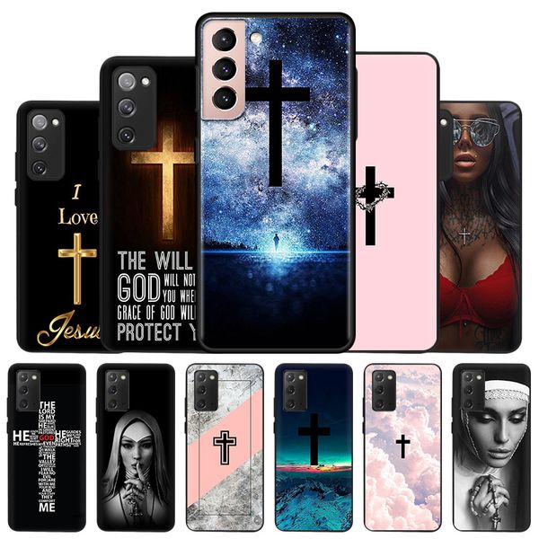 Christian Jesus Girl Angel Black Phone Case per Samsung S22 S21 S20 Ultra Note 20 10 9 8 S10 Lite Plus Cover per paraurti