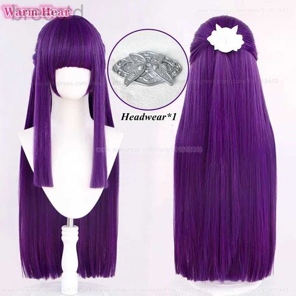 Anime -Kostüme Hochwertiges Fern Cosplay -Perücken Anime Purple Black 80 cm langes, gerade Haare mit Kopfbedeckung Hitzebeständiger synthetischer Perücken + Perückenkappe 240411