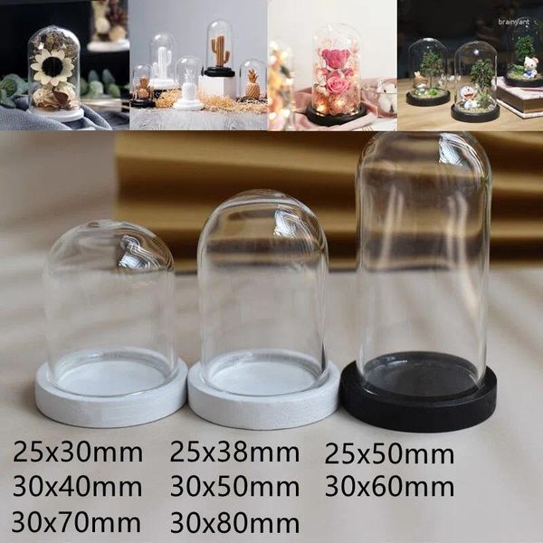 Flaschen 100pcs Wohnkultur Vasen Glasblume/Puppenausstellung Cloche Glocken Glas Flasche Schwarz/Weiß Holz Basis Staubbedeckung Box