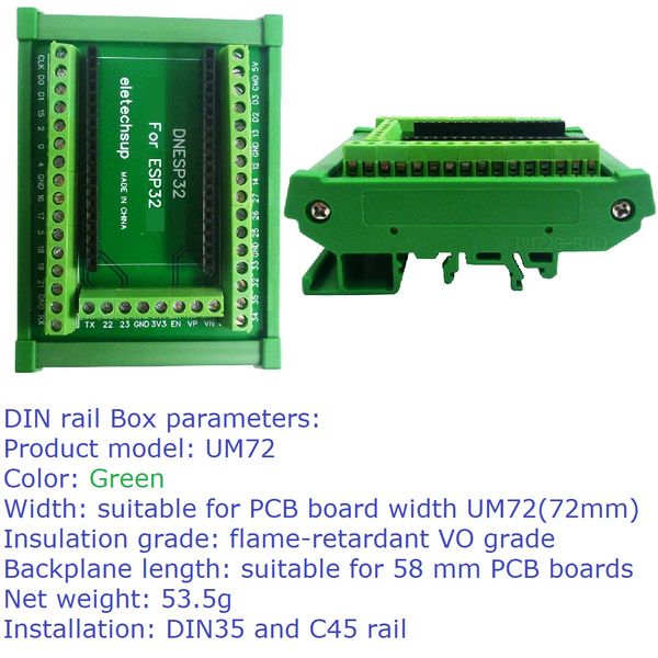 DIN RAIL MONTER STRECK Anschluss Blockadaptermodul für ESP32S ESP-WAMROM-32 DEVKITC ESP32 WiFI Dual Core CPU-Entwicklungskarte