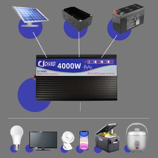 Inversor de onda senoidal pura 2000W 3000W 4000W DC 12V / 24V AC 110V 220V 50Hz 60Hz Power Inverter Inverter Converter energia solar Energia