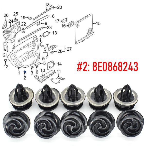 10/20 пунктов автомобильной внутренней двери Carp Card Carp Clips 8E0868243 для VW Audi A3 8P A4 B6 B7