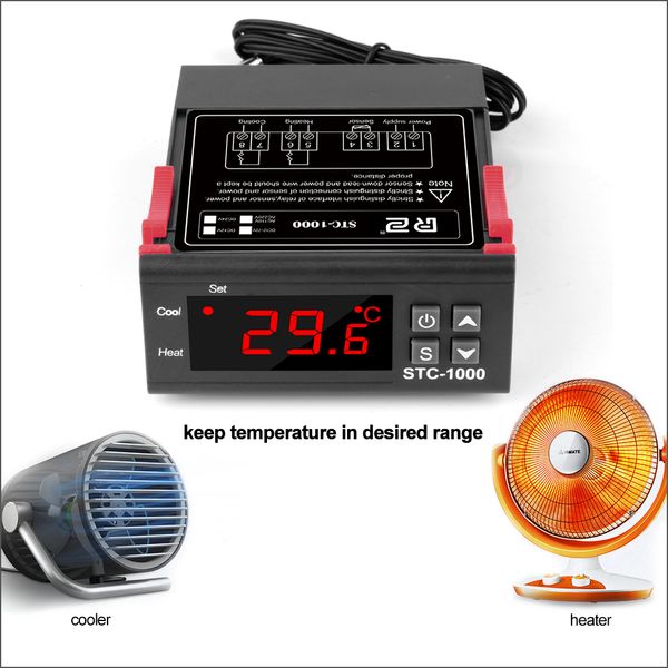 RZ Controlador de temperatura LED digital Termostato Termostato para relé de incubador 10A Resfriamento de aquecimento STC-1000 12V 24V 220V