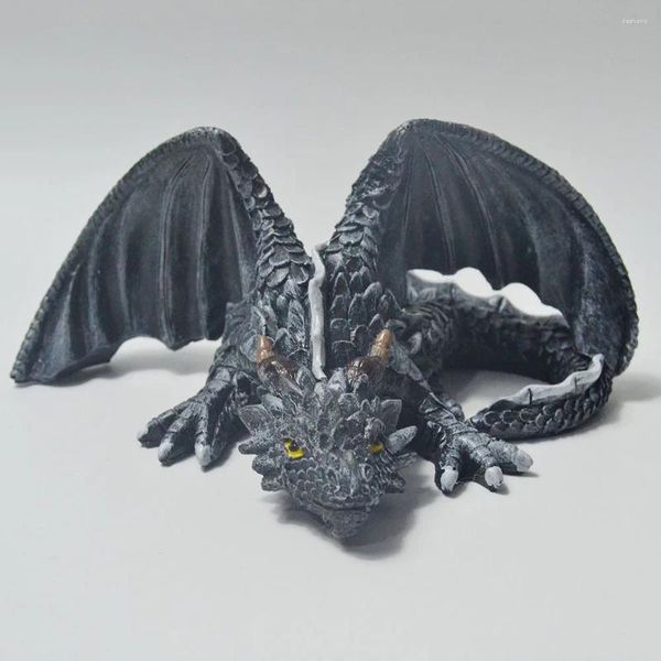 Estatuetas decorativas grandes dragão de agachamento gótico biplano noble dragões simulação resina voadora artesanato decoração de jardim
