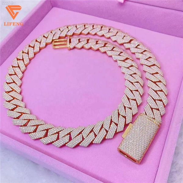 2024 15 mm Eis aus Halskette Bling Rose Gold Kubaner Kette Hip Hop Jewelry Männer und Frauen Rapper