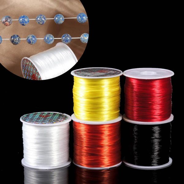 50 m Rolle 0,3 mm x 1 mm Kristall elastischer Perlenkügelchen Kabel Kabel DIY Schmuck Strickdraht hohe Qualität für Schmuckherstellung 3 Farben