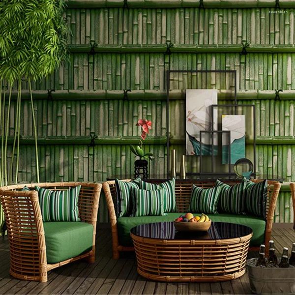 Duvar Kağıtları Duvar Kağıdı Yeşil Bambu Çince Çalışma Odası Su Geçirmez Kişiselleştirilmiş Kahve Dükkanı Ofis Dekorasyonu