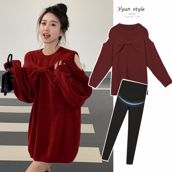 Красный свитер в корейском стиле для беременных плюс размер беременной женской трикот