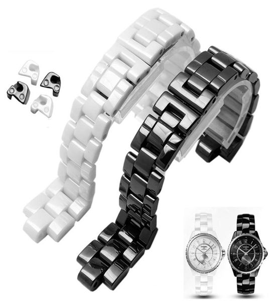 Watch Bands convexo Watch Band Cerâmica preta branca para J12 Bracelet 16mm 19mm Strap Links sólidos especiais dobráveis Buckle1602438