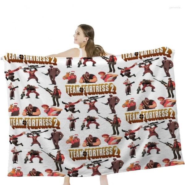 Cobertores Team Fortress 2 - Todos os personagens / classes com logotipo TF2 Soft Flannel Fleece Warm Blanket Bound Camping Travel Camping Travel