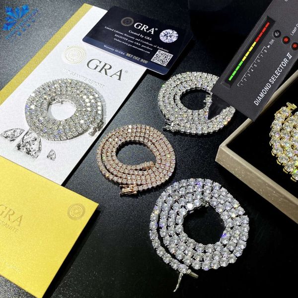 2024 Preço mais baixo Jóias personalizadas Goldado 925 Prata esterlina gelada 3mm 4mm 5mm D VVS Chain de tênis de colar de diamante Moissanite Diamond